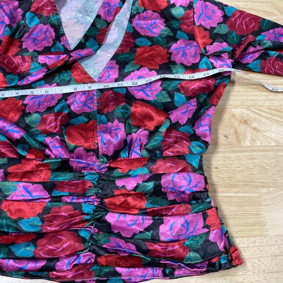 Ronny Kobo NWT Eden Floral Top Size S Chiffon Neck Tie Button Cuff Pleated Waist - Picture 9 of 13